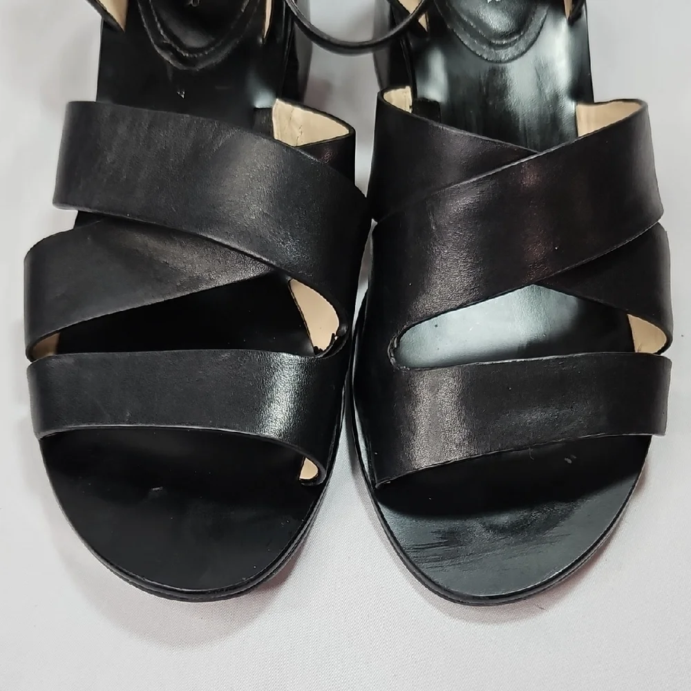 Marc Fisher Black Leather Omelia City Sacked Sandals Size 9.5